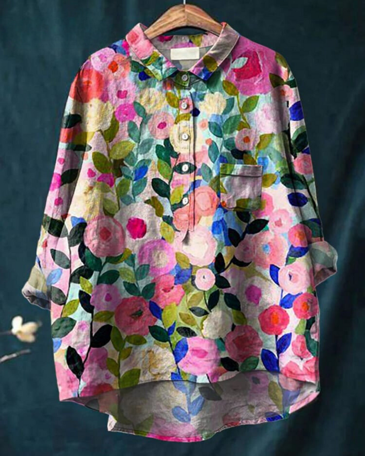 Caleine | Abstract Floral Print Button Front