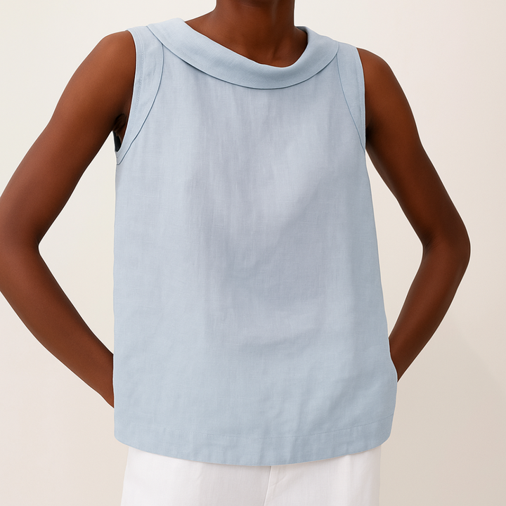 Delvine | Sleeveless Roll Collar Top