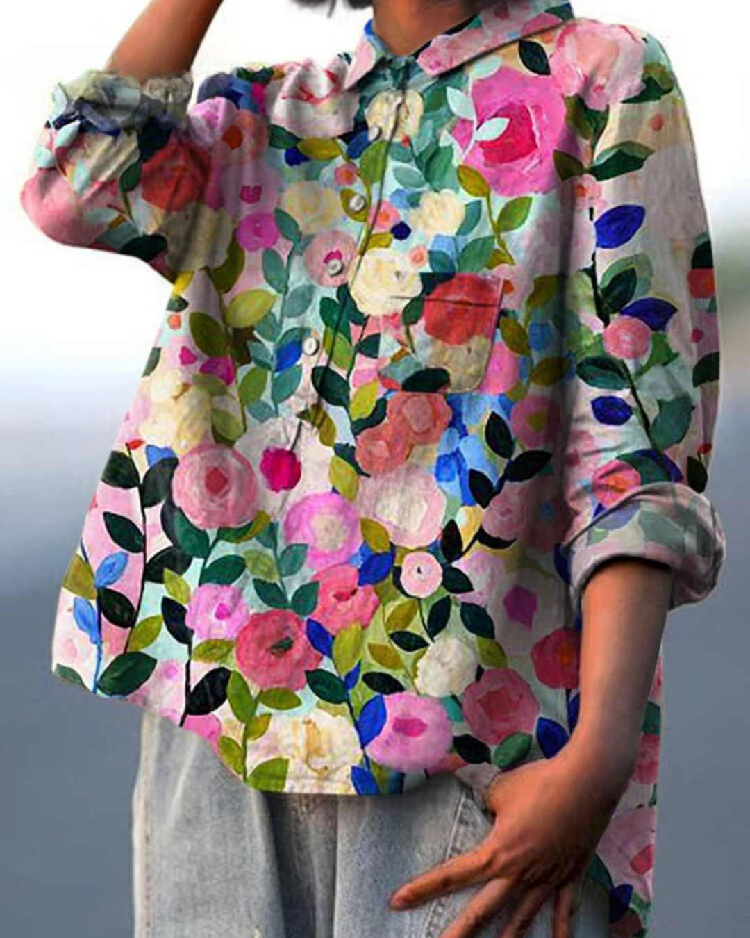 Caleine | Abstract Floral Print Button Front