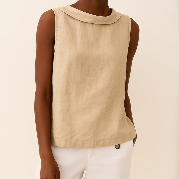 Delvine | Sleeveless Roll Collar Top