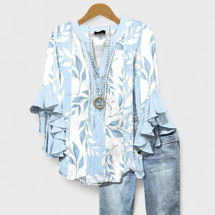 Virel | V-Neck Ruffle Sleeve Blouse