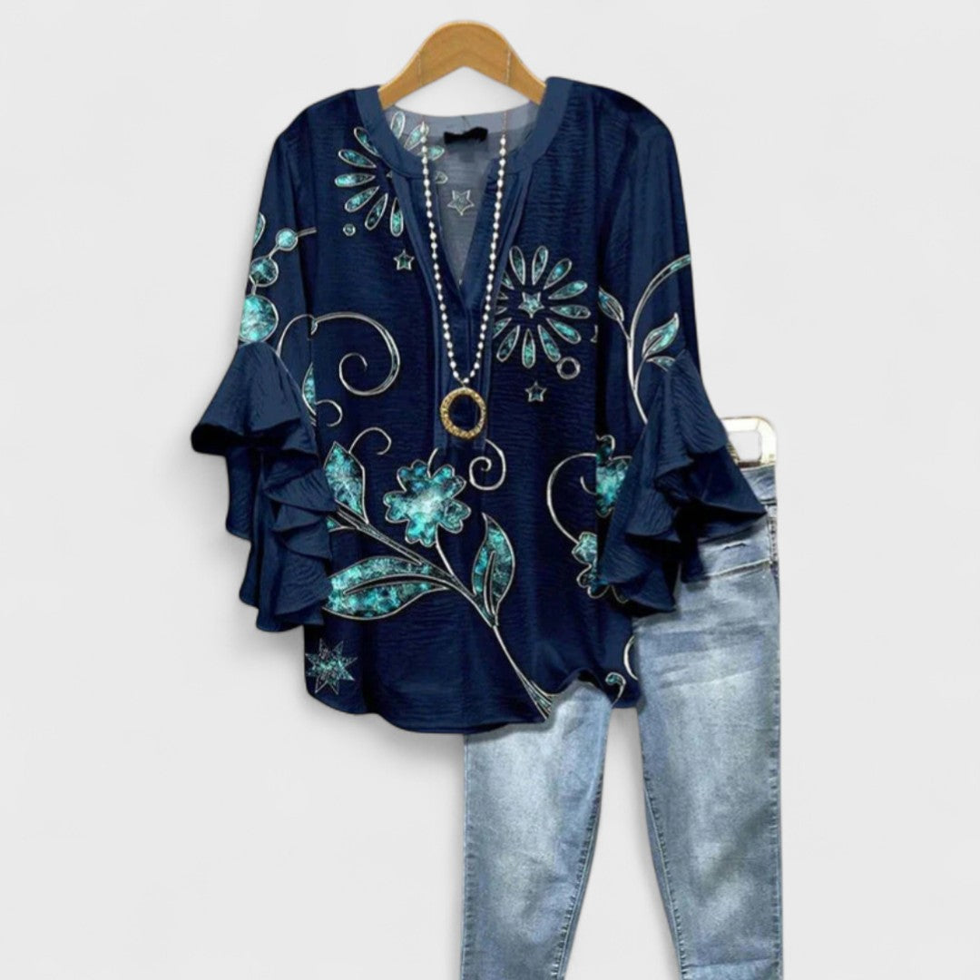 Virel | V-Neck Ruffle Sleeve Blouse