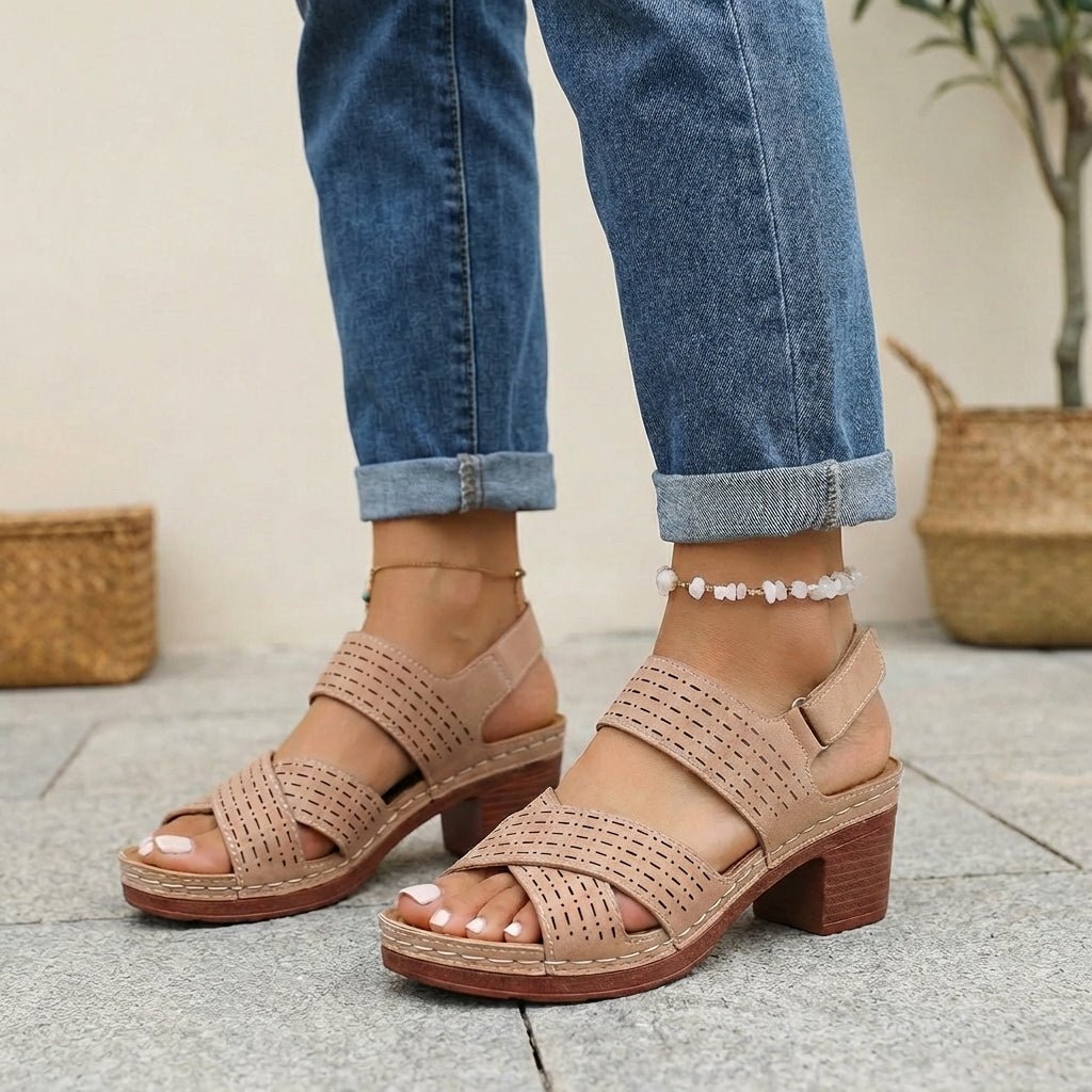 Chloe | Orthopedic Platform Block Heel Sandals Open Toe Cut Out