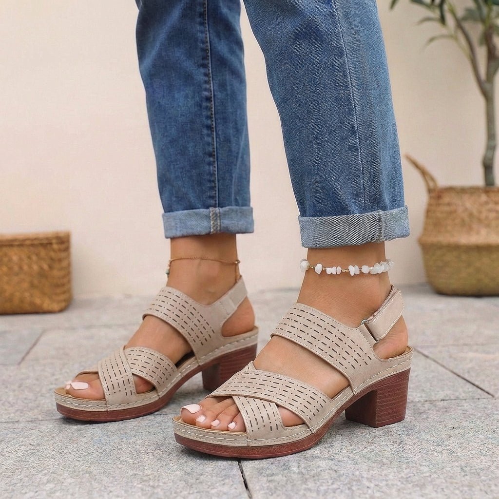 Chloe | Orthopedic Platform Block Heel Sandals Open Toe Cut Out