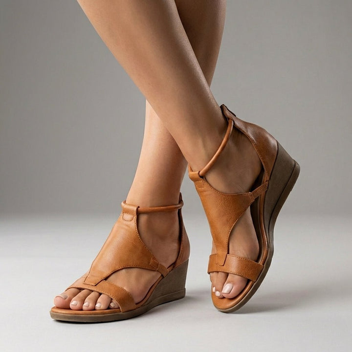Evelyn | Women’s Orthopedic T-Strap Wedge Sandals with Ankle Strap Comfort