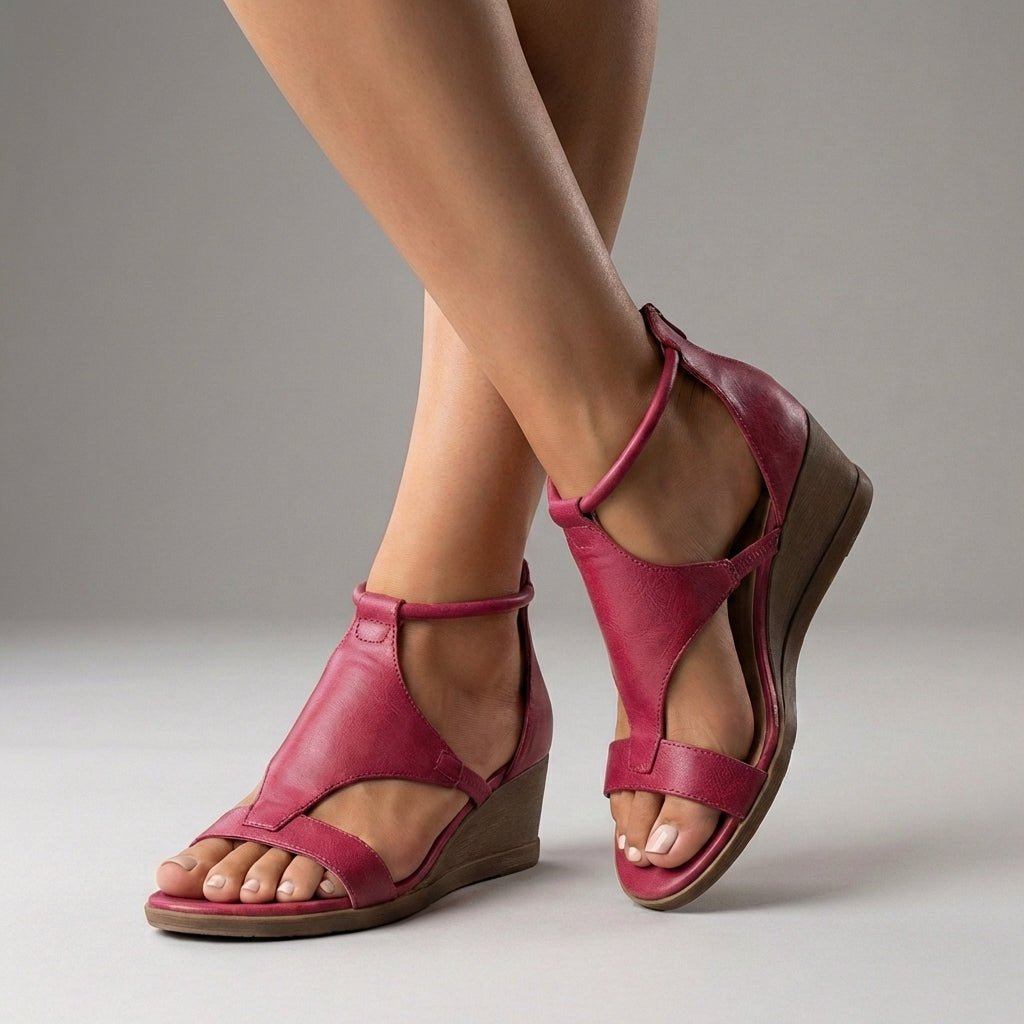 Evelyn | Women’s Orthopedic T-Strap Wedge Sandals with Ankle Strap Comfort