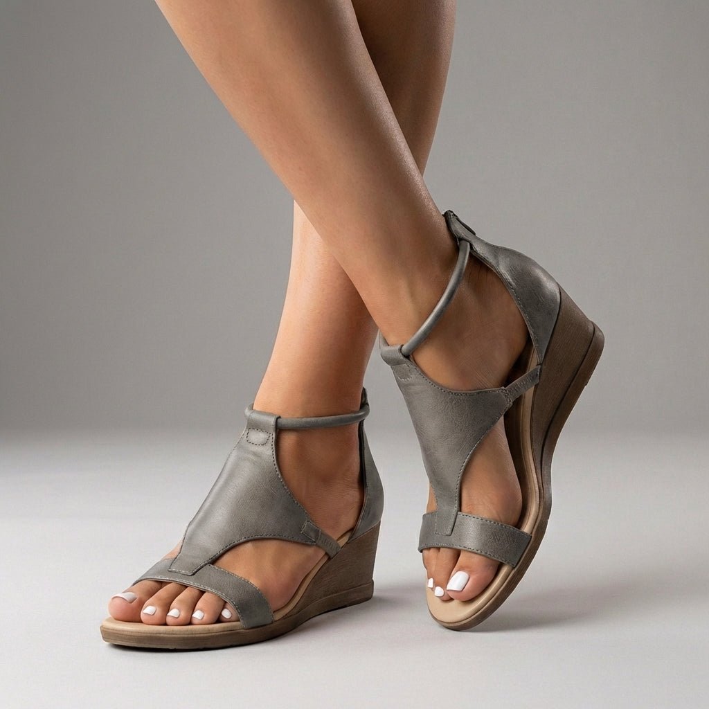 Evelyn | Women’s Orthopedic T-Strap Wedge Sandals with Ankle Strap Comfort