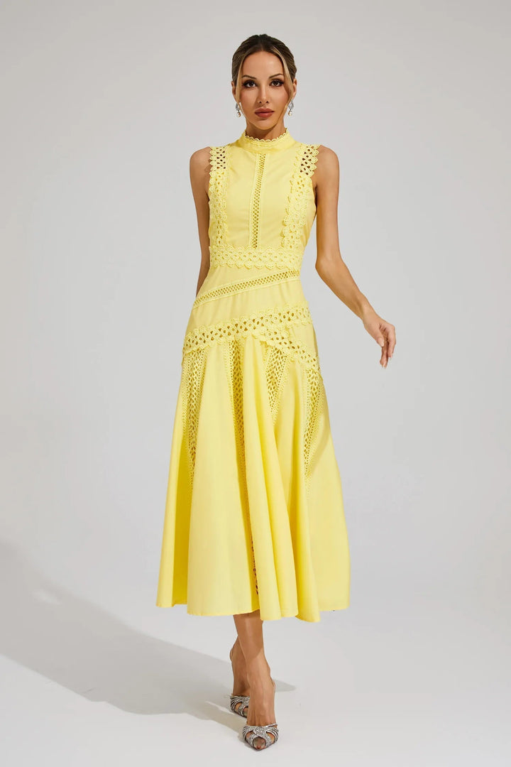 Elena | Women’s Sleeveless Lace Midi Wedding Guest Dress
