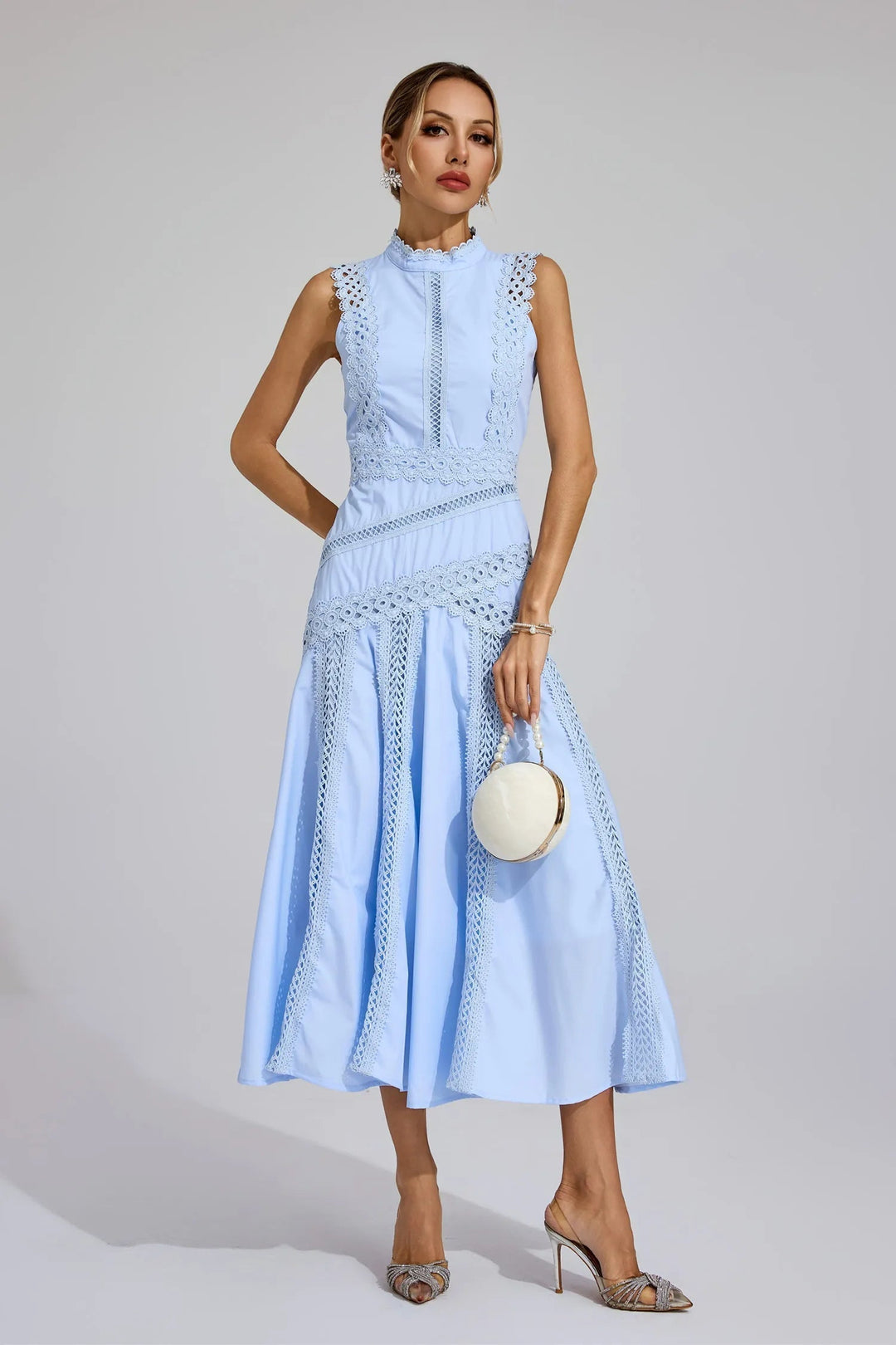 Elena | Women’s Sleeveless Lace Midi Wedding Guest Dress