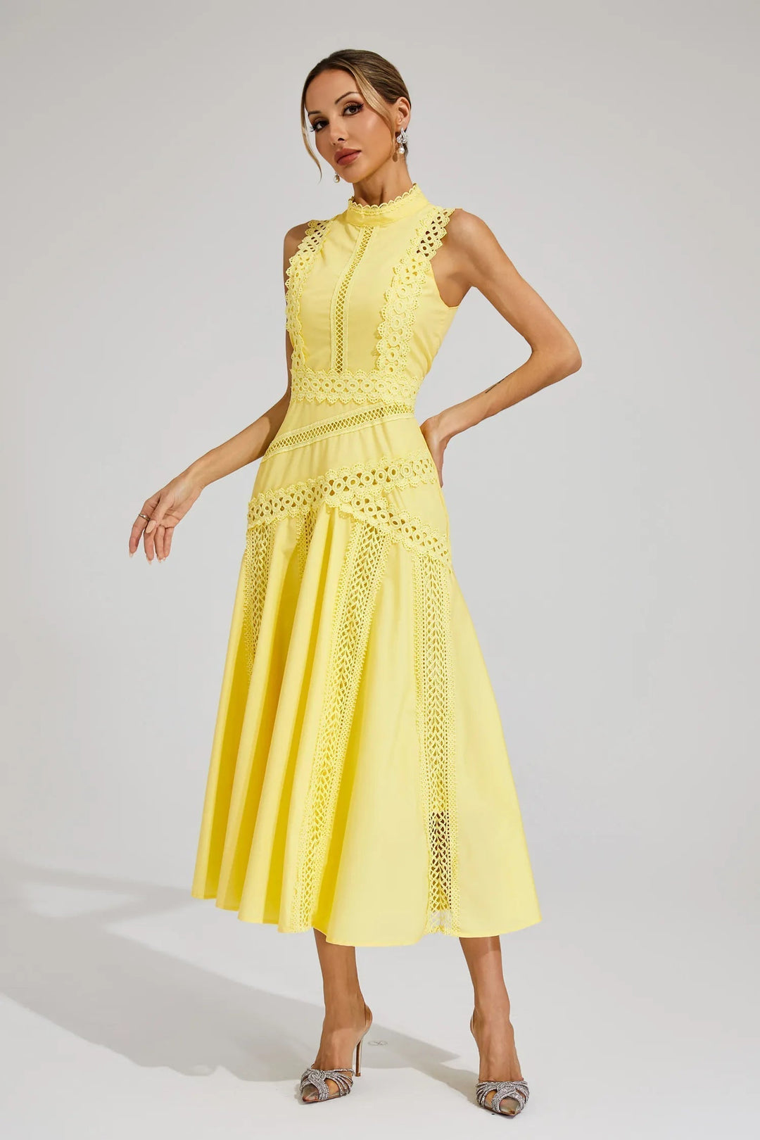 Elena | Women’s Sleeveless Lace Midi Wedding Guest Dress