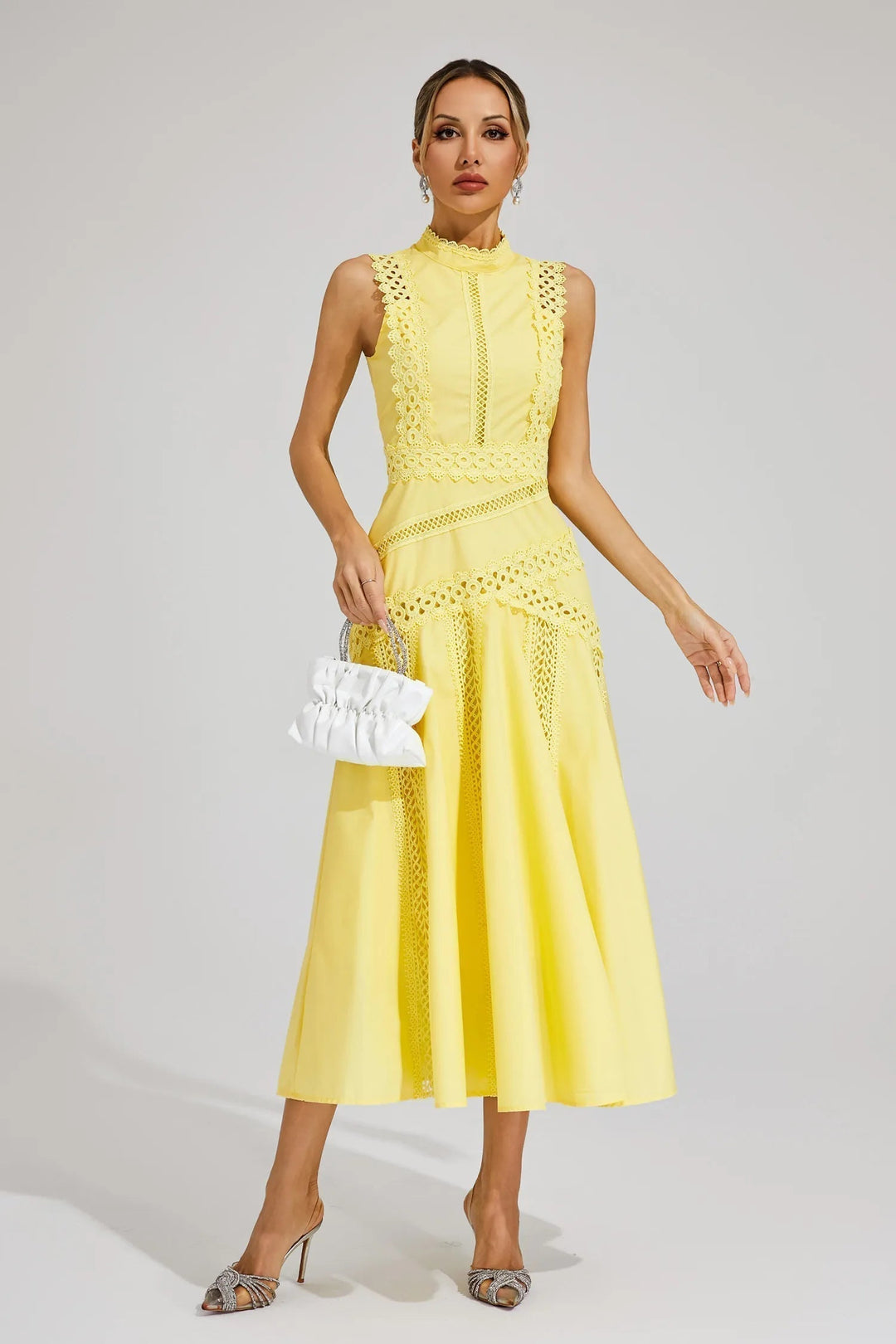 Elena | Women’s Sleeveless Lace Midi Wedding Guest Dress