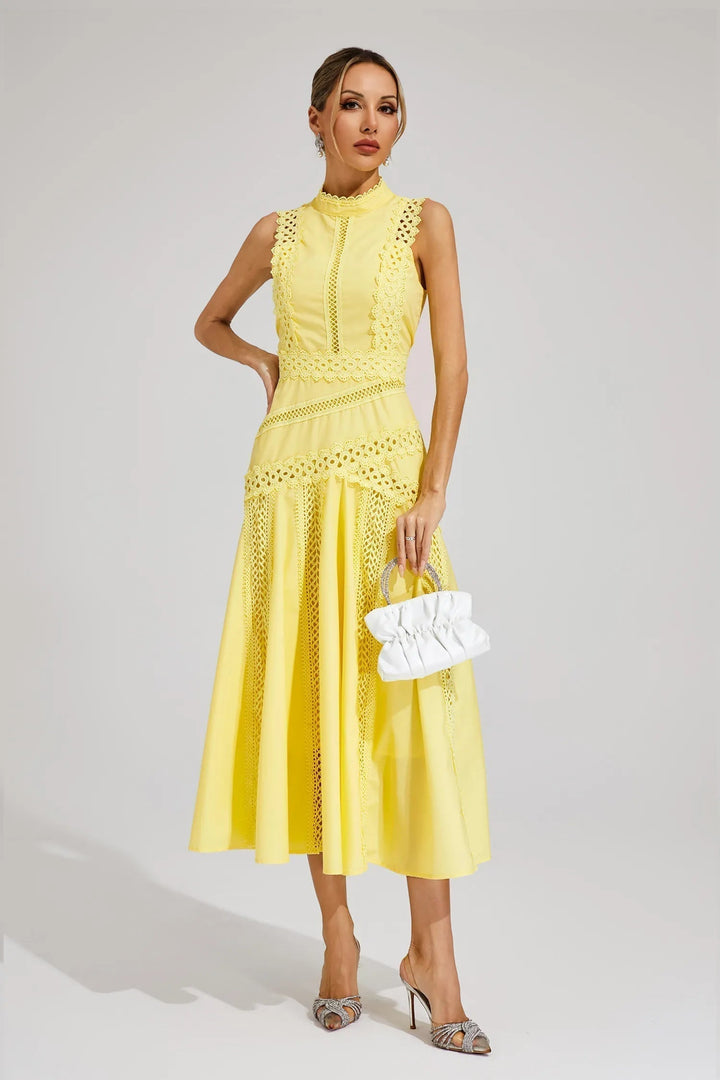 Elena | Women’s Sleeveless Lace Midi Wedding Guest Dress